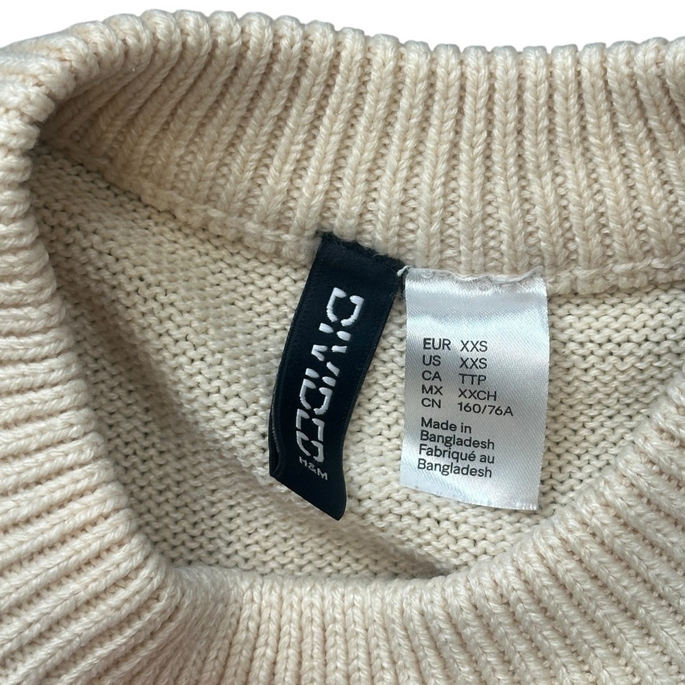 H&M Floral Embroidered Balloon Sleeve Bohemian Crew Neck Sweater Cream Women XXS - Picture 4 of 5